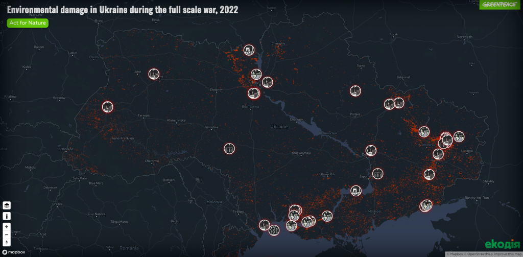 Mapa prikazuje uništenje životne sredine tokom rata u Ukrajini